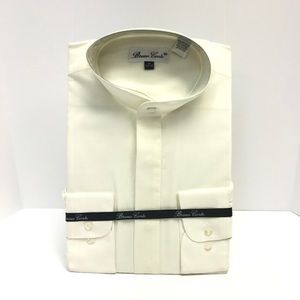 Bruno Conte Men’s Ivory Banded Collar Dress Shirt Size Medium 34/35 Sleeves